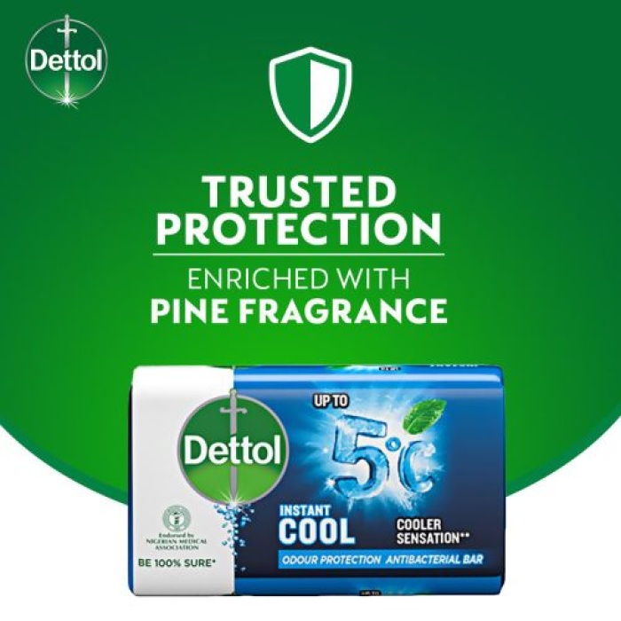 Dettol Antibacterial Bathing Soap - Instant Cool - 105g - Pack of 12 and Antiseptic Liquid Disinfectant 250ml + Free Branded Tshirt - Image 2