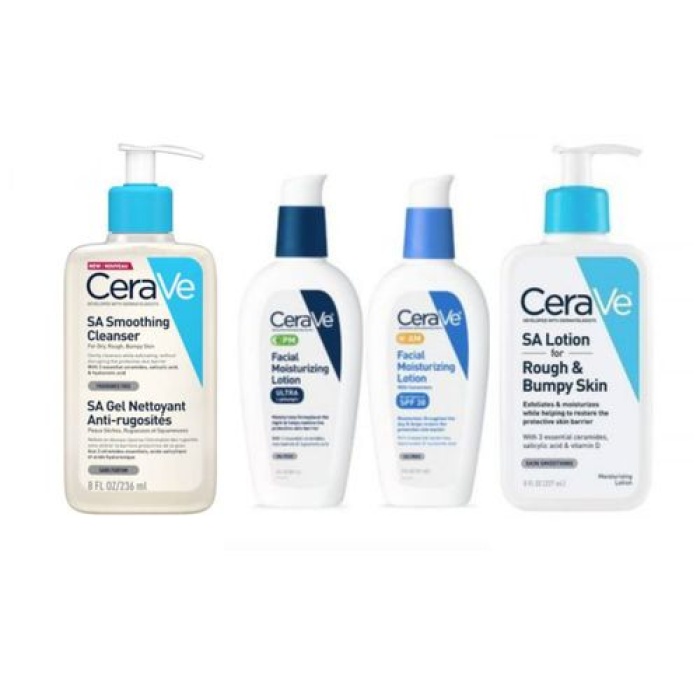 Cerave SA Smoothing Cleanser + SA Lotion & AM + PM Facial Moisturizing Lotion - Image 1